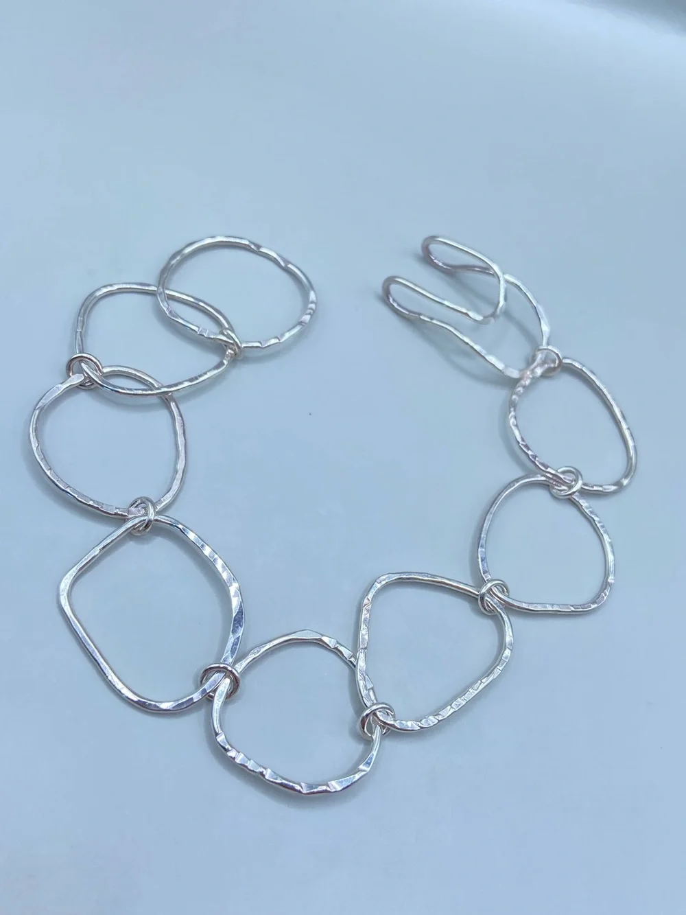 Silver Freeform Geometric Hammered Link Bracelet
